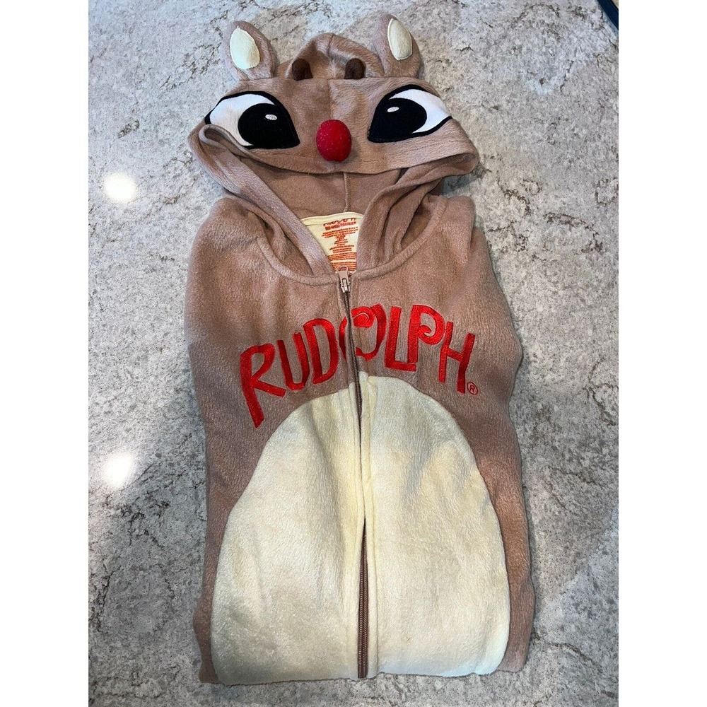 Rudolph One Piece Pajamas Adult XL Hooded Non Footed Costume Christmas